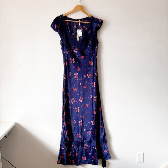 Free People Butterfly Babe Midi Dress NWT Navy Combo Size XL - Picture 10 of 15
